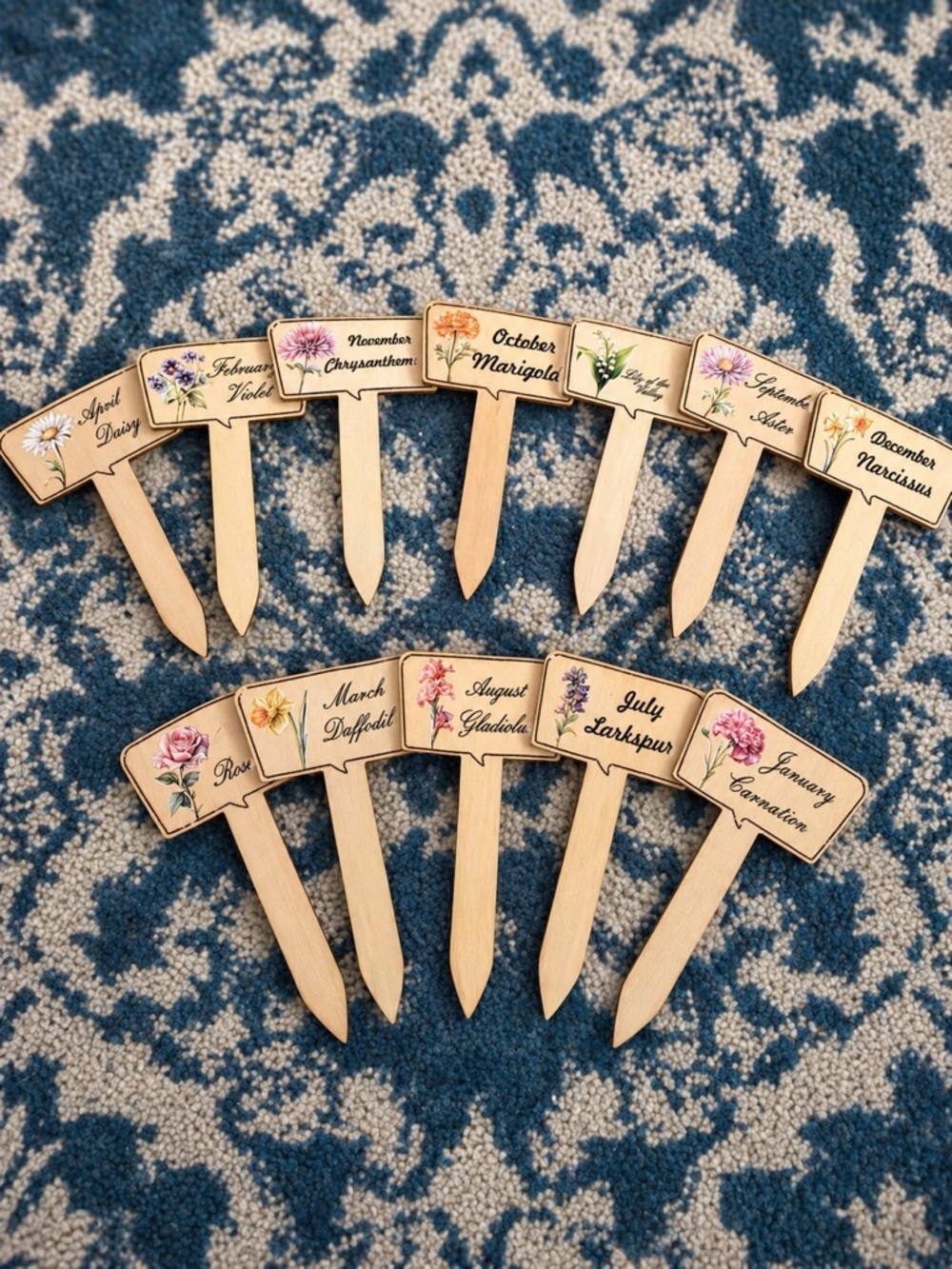 Wooden Floral Garden Markers - Assorted Colors